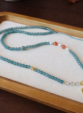 时尚长款秋冬毛衣链万能快拆扣天然蓝石挂脖项链中式国风复古饰品