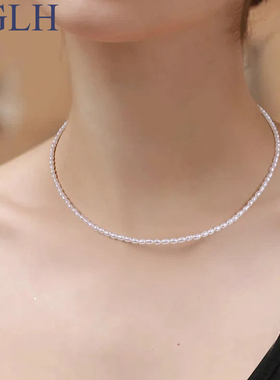 天然米形迷你小珍珠项链