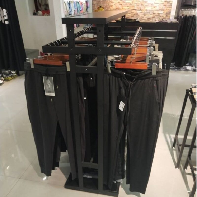 服装店展示架中岛架落地式黑色男女装陈列双杠货架双排侧挂衣服架 - 图1