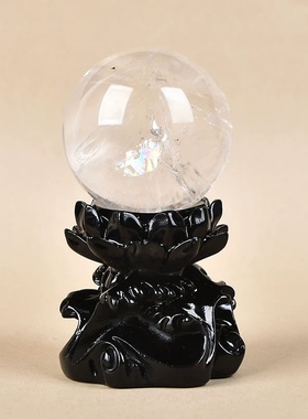 莲花底座树脂水晶球座黑色荷花球托展示座客厅装饰工艺品摆件