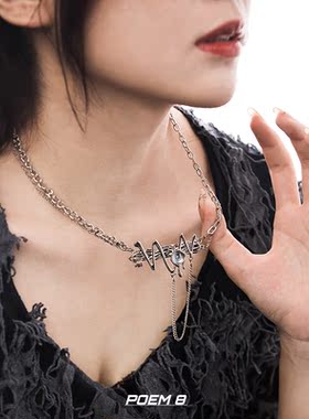 钛钢男女月光石锁骨链小众设计