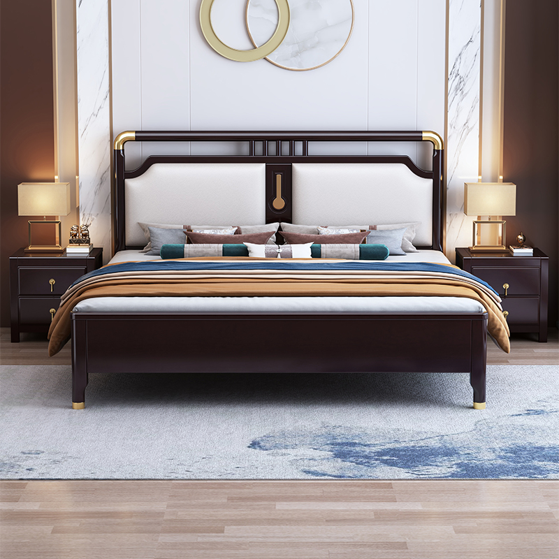 新中式实木床1.8米简约现代中国风高端别墅双人婚床主卧室家具