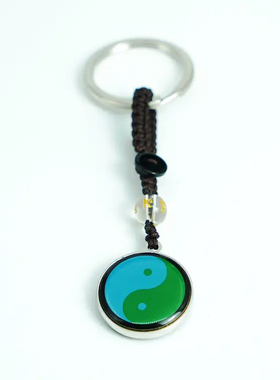 2.3CM双面铜片江氏版蓝边太极钥匙扣滴胶挂件水晶胶双面太极钥