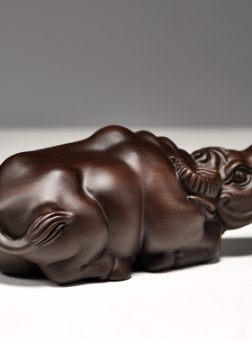 黑檀木质水牛摆件木牛生肖牛实木水牛木雕客厅办公装饰送礼工艺品