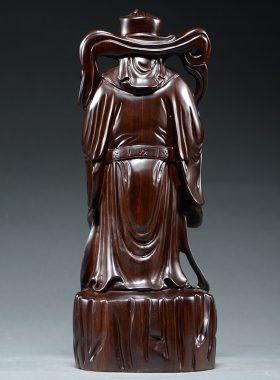 黑檀木雕文财神爷佛像摆件实木质红木头雕刻家用店铺神像供奉客厅