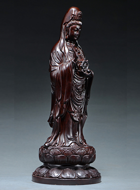 黑檀木雕滴水观音佛像实木质南海观世音菩萨客厅家用供奉雕刻摆件