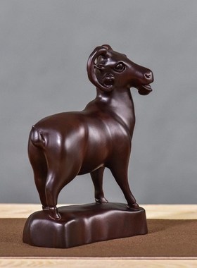 木雕羊摆件十二生肖羊雕刻工艺品红木仿古绵羊摆件客厅家居装饰品