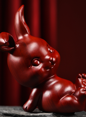 木雕摆件兔子实木头雕刻十二生肖新居装饰客厅办公司摆设工艺礼品