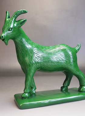 绿色木雕山羊摆件十二生肖木质雕刻动物家居装饰乔迁送礼工艺品