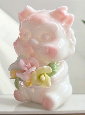 可爱装饰品创意德化个性小龙手作玫瑰陶瓷花摆件陶瓷装饰摆件