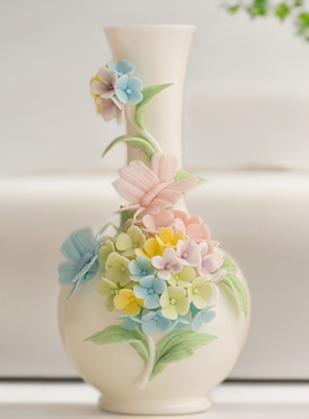 德化陶瓷新中式绣球花瓶客厅玄关电视柜酒柜博古架花插装饰品礼品