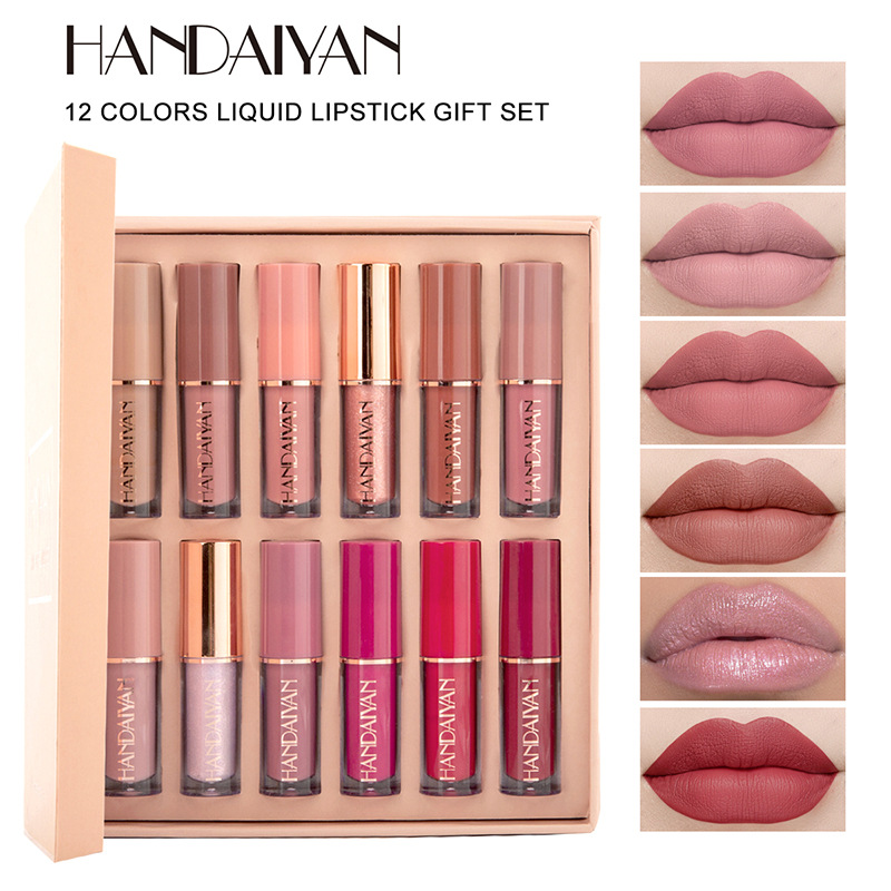 HANDAIYAN Makeup 12-color lip gloss set lipstick唇彩口红套装 - 图2