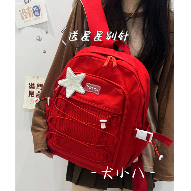 红色大容量书包女大学生初中女生双肩包设计感小众不撞款秋冬背包