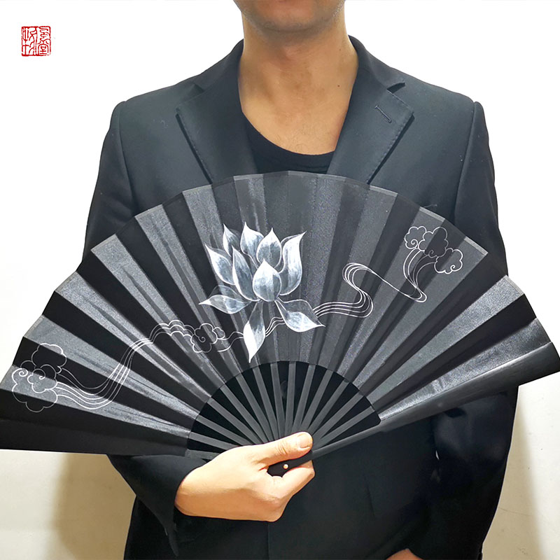 中国古风明制汉服绢布折扇10寸北堂墨染肖战周边同款扇子黑金题字 - 图1