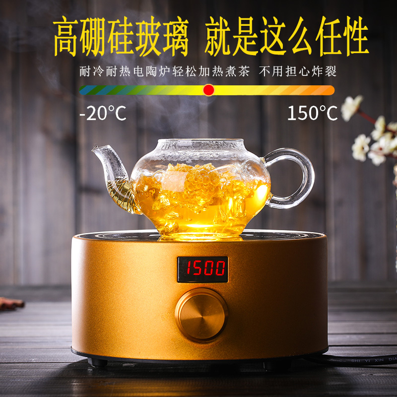 迷你小茶壶 耐热玻璃花茶壶 透明功夫茶具套装过滤泡茶器家用小号 - 图0