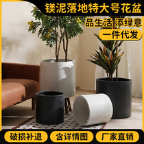 Minimalist straight cylinder Magnesium Clay Flower Pot leaf banyan Large green plant Flower Special Number of floor flower pots Living room Balcony Patio