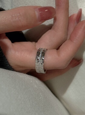 S925纯银韩版小众碎冰冰爆闪戒指韩系简约基础款锆石指环银饰