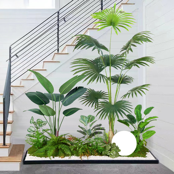Simulated green plants, landscaping, potted plants, indoor decoration, bonsai showcases, window landscapes, porch layout, simulated trees under the stairs