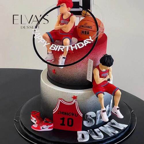 潮酷灌篮男孩篮球小红书同款男孩蛋糕装饰圆环HB生日蛋糕摆件插件 - 图1