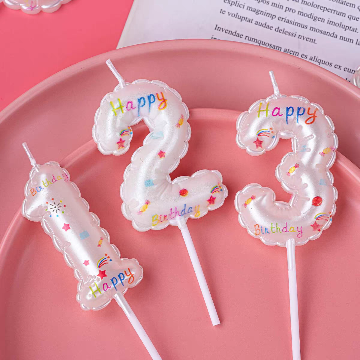 白色生日快乐数字蜡烛甜品台烘焙插件周岁装饰仿气球造型生日蛋糕,淘宝优惠券,粉丝福利购,淘宝优惠卷