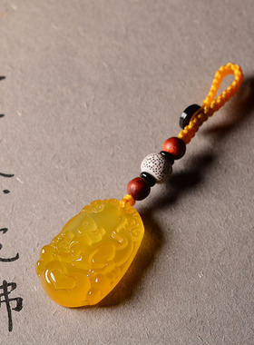 原创十二生肖钥匙扣属鼠玉石吊坠