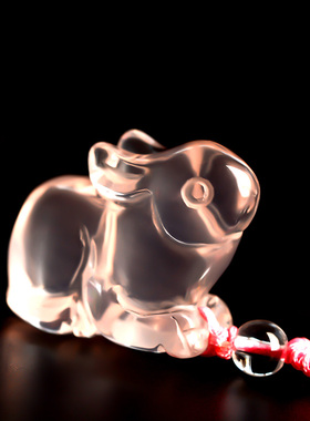 少女心天然粉水晶小兔子立体项链