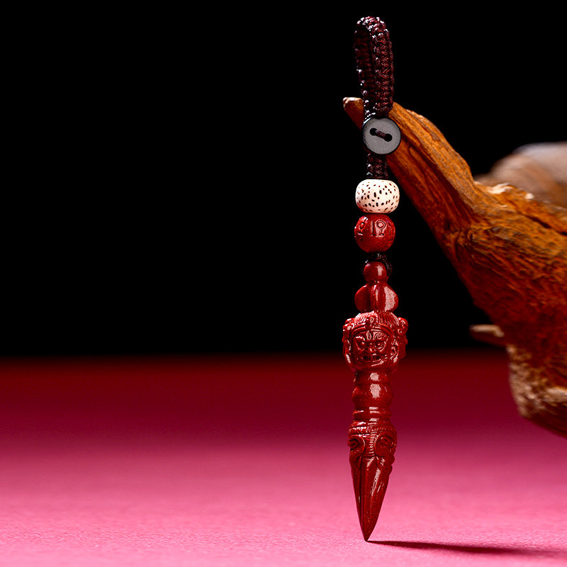 正品天然朱砂金刚杵钥匙扣挂件降魔杵吊坠本命年护身符男士女配饰