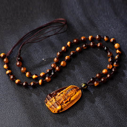 天然黄虎眼石本命佛吊坠男女属羊猴守护神项链大日如来本命年挂件