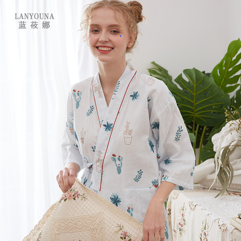 月子服夏季纯棉纱布孕妇哺乳期睡衣 蓝莜娜家居服套装