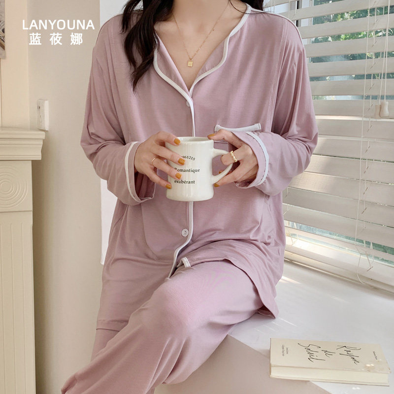 莫代尔月子服夏季产后3月份4睡衣 蓝莜娜家居服套装