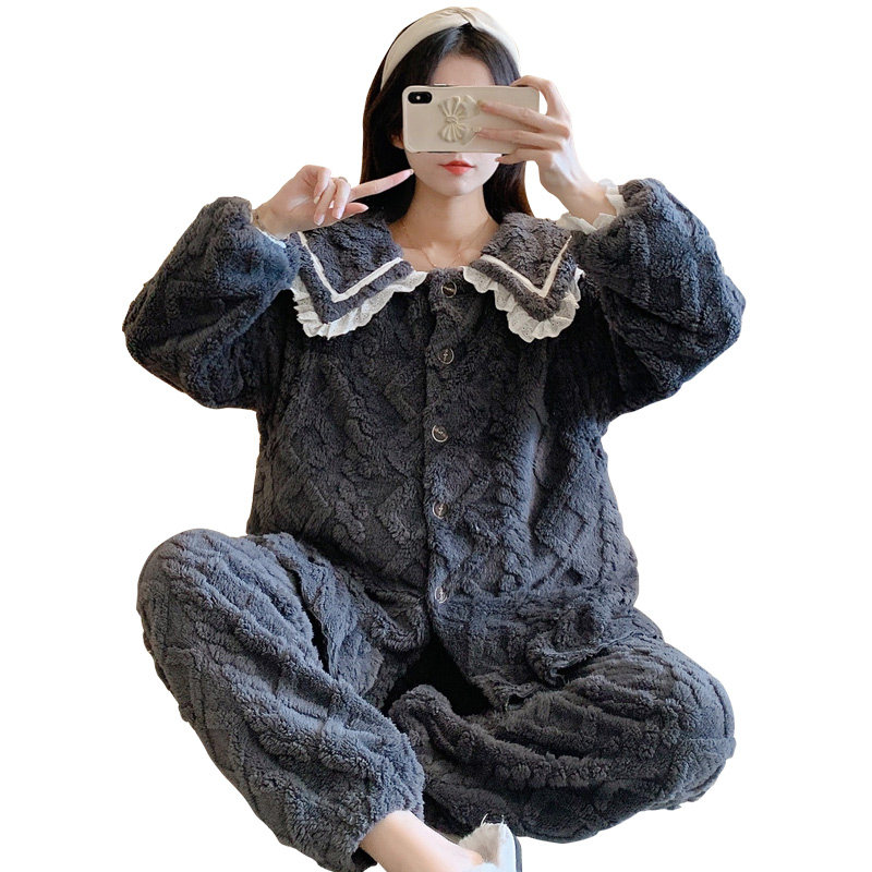 珊瑚绒月子服冬季产后2月份3睡衣 蓝莜娜家居服套装