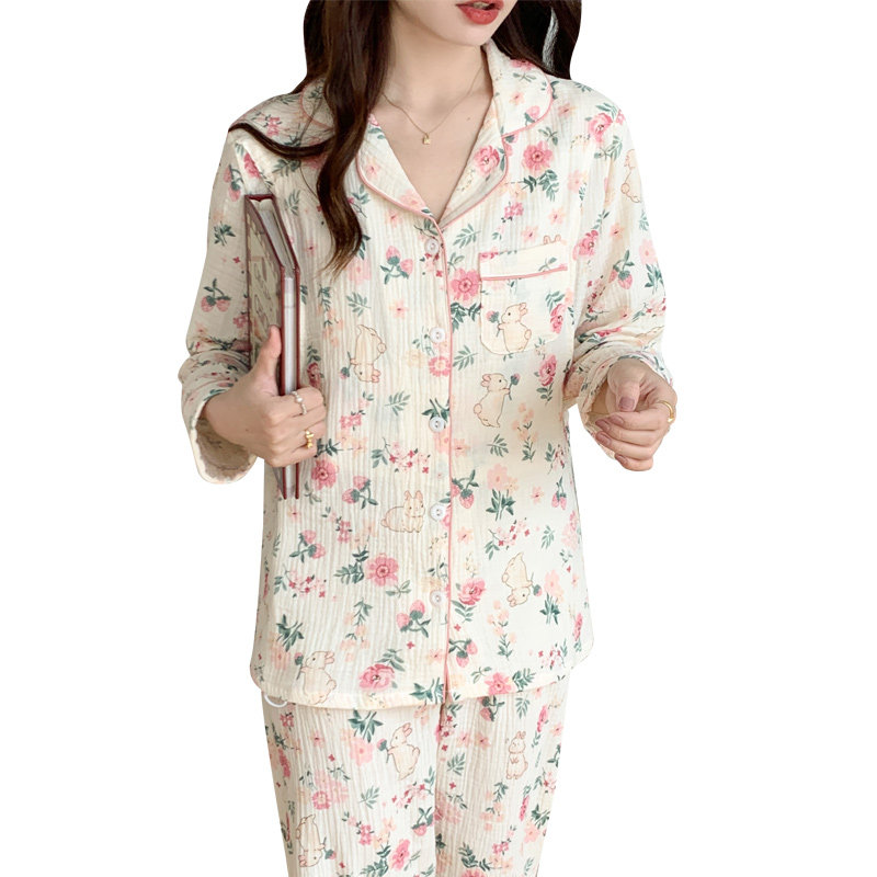 月子服纯棉纱布产后薄款3月份睡衣 蓝莜娜家居服套装