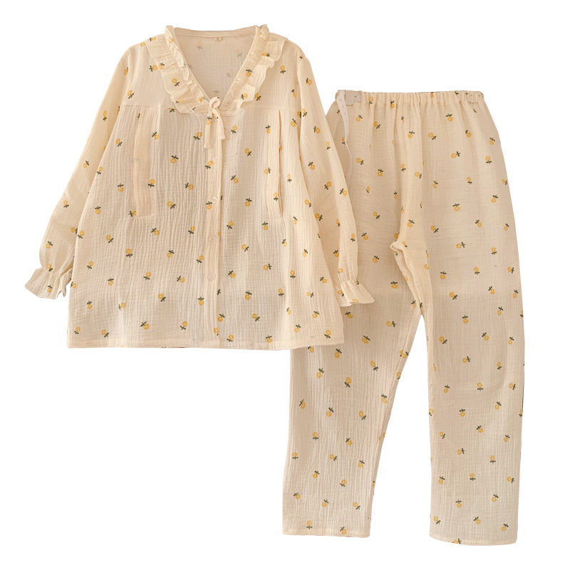 纱布月子服夏季产后纯棉两件套睡衣 蓝莜娜家居服套装