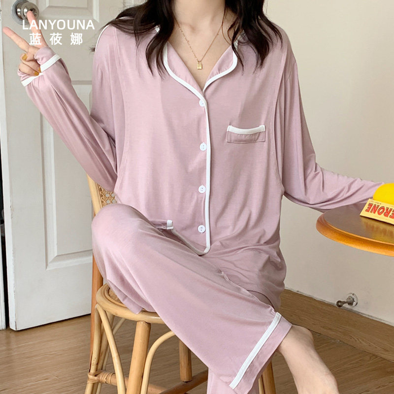 莫代尔月子服夏季产后3月份4睡衣 蓝莜娜家居服套装