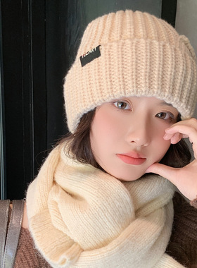 韩版可爱眼睛标针织帽子女秋冬学生保暖包头帽护耳防寒毛线帽百搭