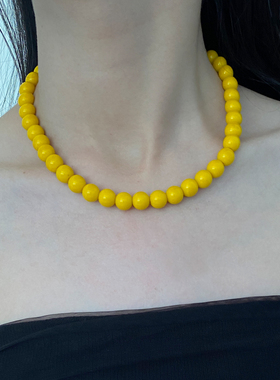 树脂串珠女黄色圆珠项链锁骨链