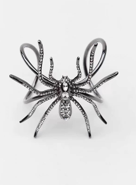 暗黑朋克风银色蜘蛛造型手镯女金属水钻个性时尚百搭手环凹造型