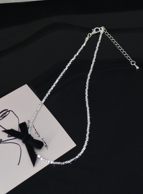 金属丝带锁骨链女黑色蝴蝶结项链