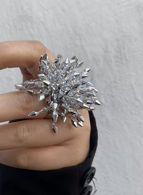日韩风手工水晶雪花戒指女仙气透明花朵造型指环