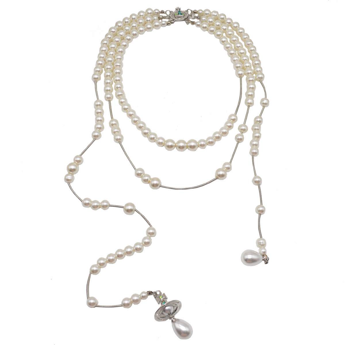 复古时髦破碎珍珠多层流苏土星项链小众高级感不对称毛衣链颈链