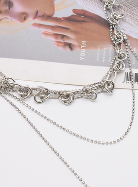 小众设计感打结带钻流苏粗链条