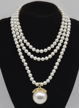 合金女长款珍珠毛衣链项链