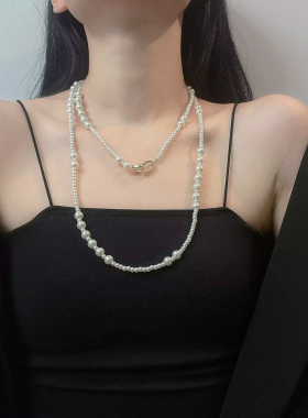 小众虎眼石款珍珠项链女秋冬时尚百搭毛衣链轻奢高级感饰品配饰