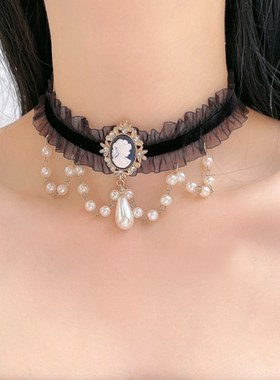 白色蕾丝珍珠choker锁骨少女心