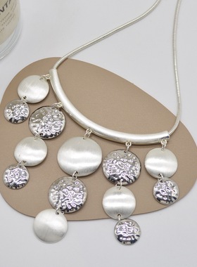 欧美夸张短款圆形钱币项链