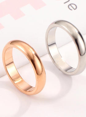 韩版简约镀18K彩金光面情侣戒指 4mm球面男女不锈钢对戒结婚饰品