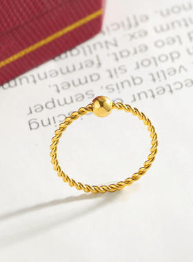 钛钢金色麻花圆珠金豆戒女简约通勤百搭个性轻奢小众食指戒指