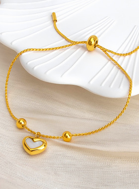 日韩复古贝壳爱心手链女夏新款钛