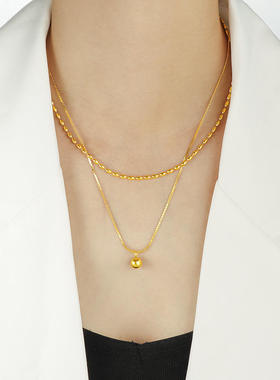 新款极简双层金珠钛钢双层项链叠戴百搭复古锁骨精致气质链女