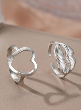 跨境简约钛钢爱心戒指